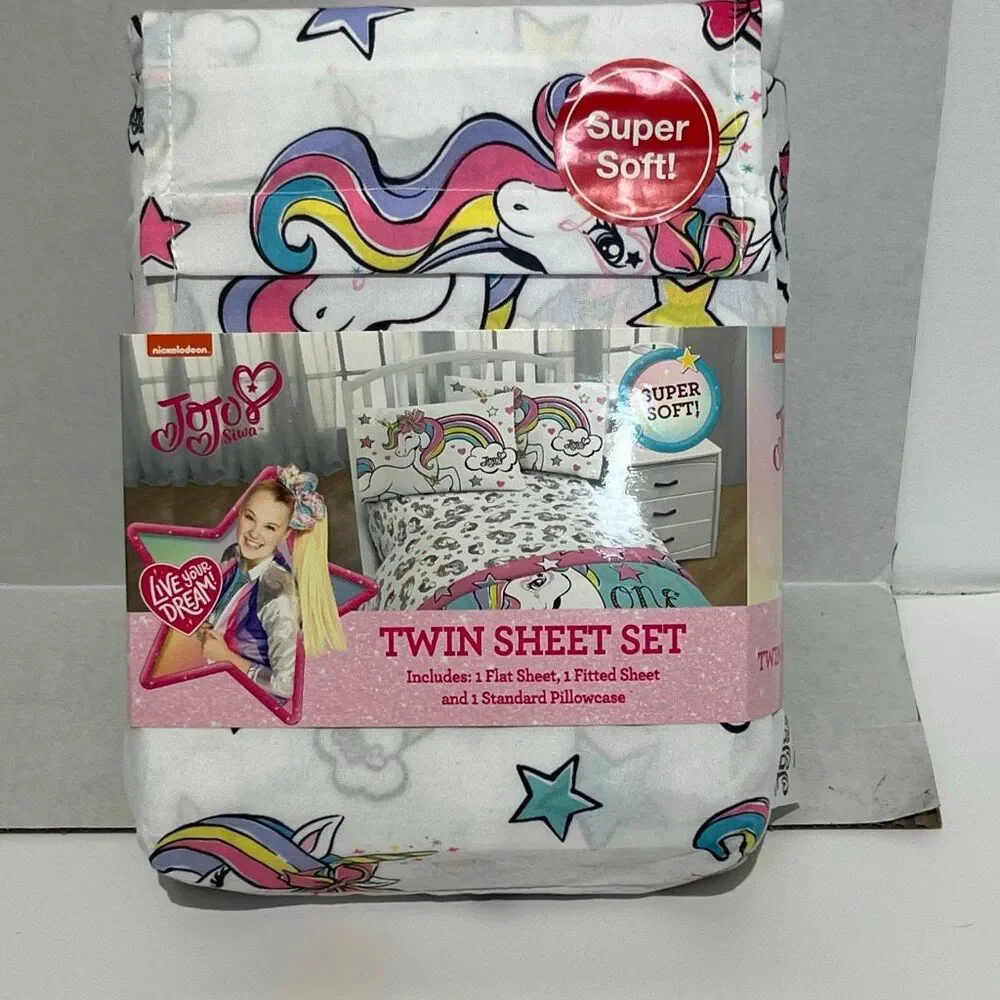 Nickelodeon Twin JoJo Siwa Live Your Dream Unicorn Twin Sheet Set 3 Piece NWT